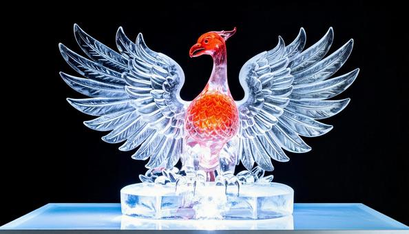 神話の朱雀を模した氷の彫刻アート 神話の朱雀を模した氷の彫刻アートの写真