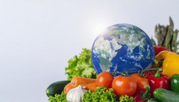 ガラスの地球と野菜盛り合わせ ガラスの地球と野菜盛り合わせの写真