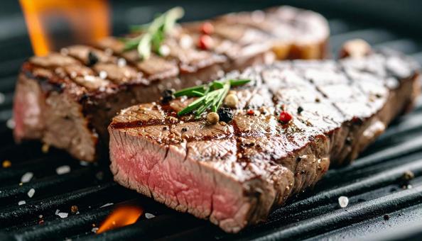 鉄板で焼肉、ステーキを焼く 鉄板で焼肉、ステーキを焼くの写真