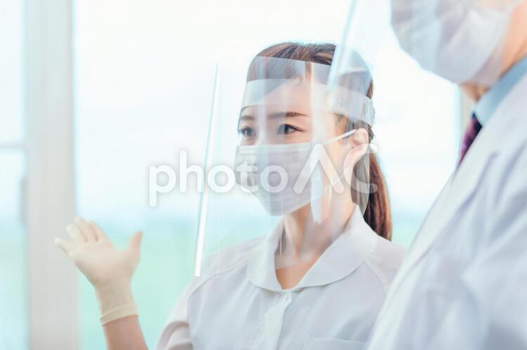 フェイスシールドをした看護師と医者 フェイスシールド,医療,看護師の写真素材