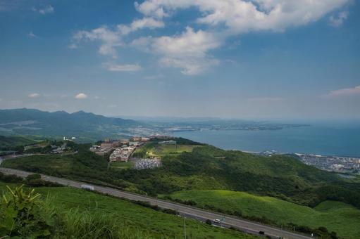 十文字原展望台から望む別府湾の風景 十文字原展望台から望む別府湾の風景 別府湾,十文字原展望台,大分県の写真素材