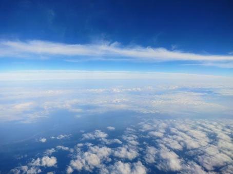 Photo, view from airplane, blue sky, sky and sea, 