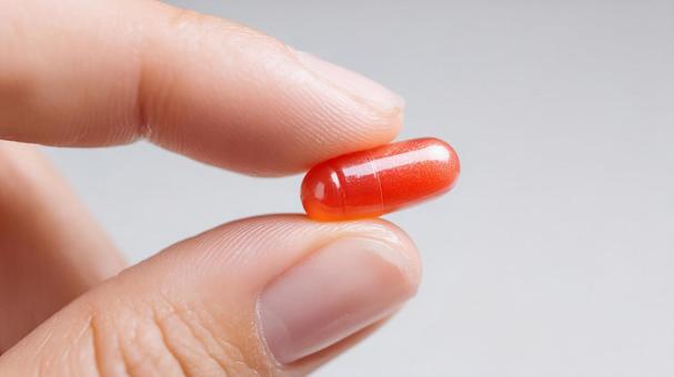 健康と治療を象徴する赤い薬のカプセル 健康と治療を象徴する赤い薬のカプセルの写真