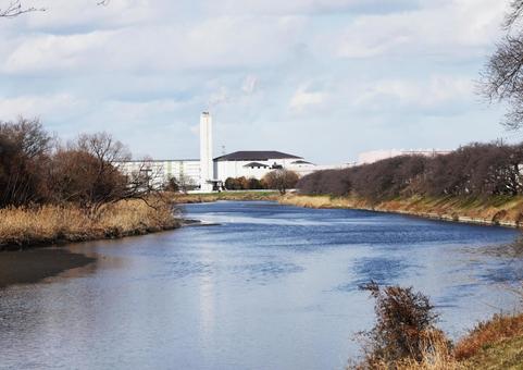 冬の元荒川　白岡付近 元荒川,川,風景の写真素材