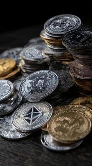 デジタル資産の象徴:輝く仮想通貨の集積 デジタル資産の象徴:輝く仮想通貨の集積の写真