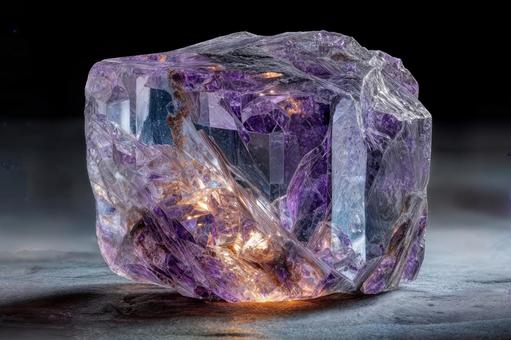 光を受けて輝くアメジストの大きな結晶の写真