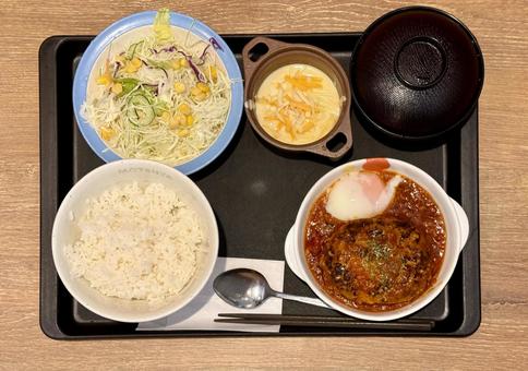 トマト煮込みハンバーグ定食 ハンバーグ,トマト,ケチャップの写真素材