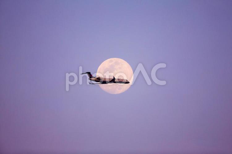 月の中の飛行機 飛行機,月,航空機の写真素材