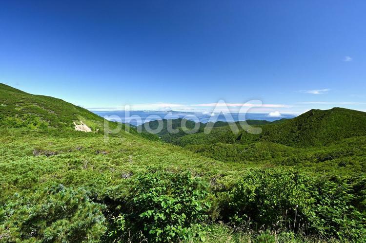 知床峠の展望台からみた知床半島の大自然 知床峠,知床,峠の写真素材