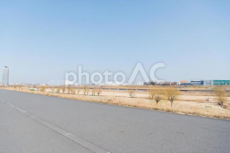 河川敷　素材　イメージ 荒川,荒川河川敷,河川敷の写真素材