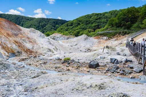 北海道 登別温泉 三途の川  三途の川,登別地獄谷,登別温泉の写真素材