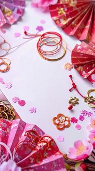 年賀状背景　水引き　お正月飾りの写真