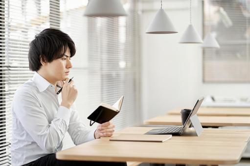 Asian businessman worried about schedule, JPG Asian businessman worried about schedule, male, businessman, schedule, JPG