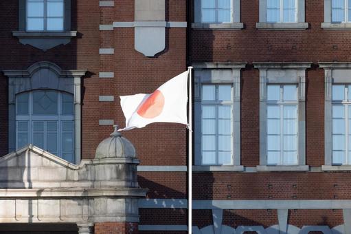 東京駅の日本国旗 国旗,日本,東京駅の写真素材