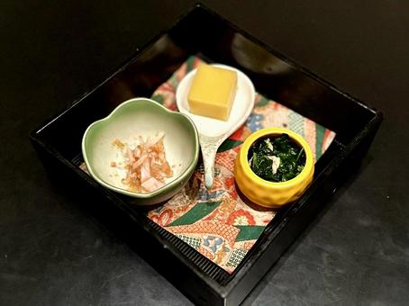 旬肴三種盛合わせ 旬肴三種盛合わせ,梅水晶,もろこし豆腐の写真素材