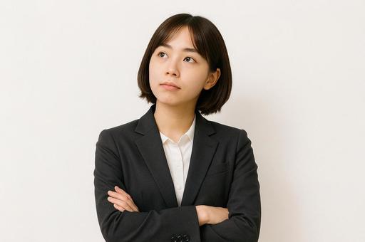 腕を組んで考える営業女子 腕を組んで考える営業女子の写真