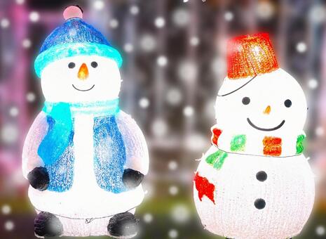 雪だるまinスノー クリスマス,雪だるま,イルミネーションの写真素材