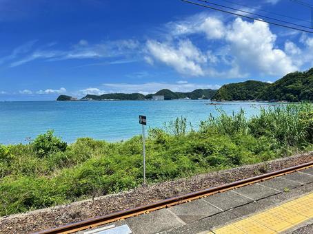 Photo, railway, unmanned station, sunny day, 