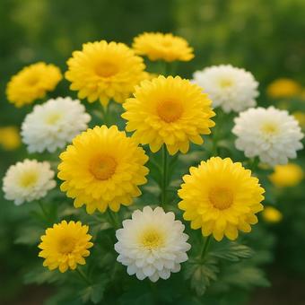 鮮やかに咲く黄色と白の菊 鮮やかに咲く黄色と白の菊の写真