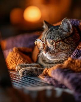 くつろぎのひととき:パソコンと猫 くつろぎのひととき:パソコンと猫の写真