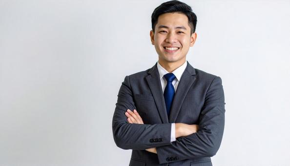 腕組みするスーツ姿の日本人ビジネスマン 腕組みするスーツ姿の日本人ビジネスマンの写真