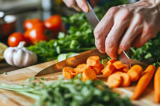 野菜を切る手元 野菜を切る手元の写真