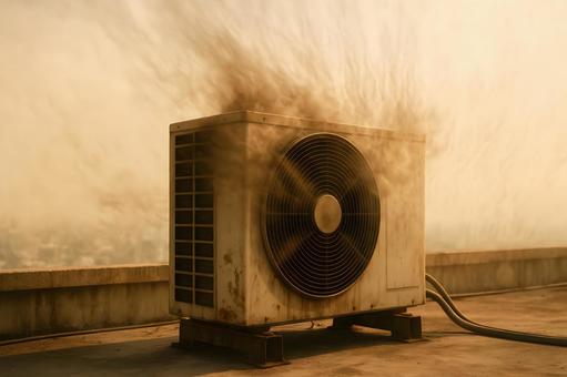 埃舞う屋上のエアコン室外機 埃舞う屋上のエアコン室外機の写真