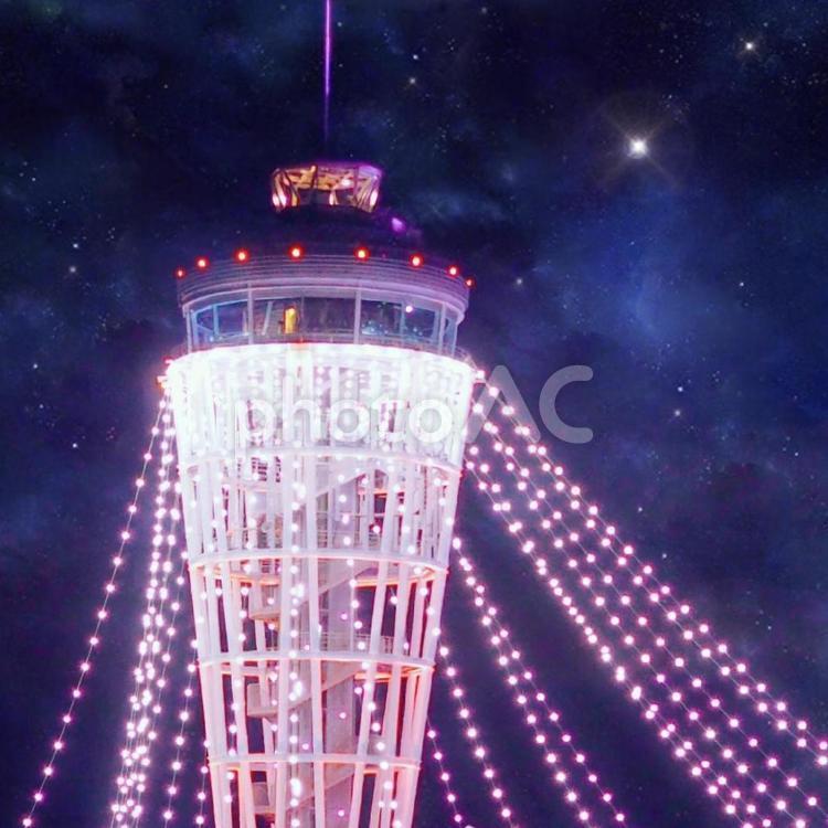 江ノ島タワーと夜景イルミネーション 祝賀会,パーティー,光の写真素材