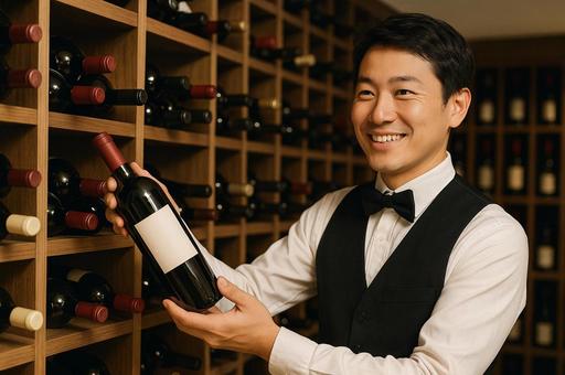 ワインを見せるソムリエの写真