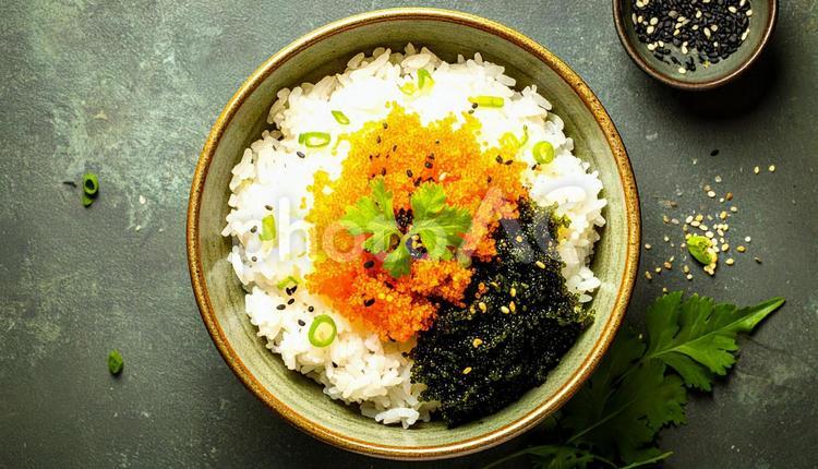 明太子ご飯　明太子とゴマを載せたご飯 明太子ご飯,ゴマ,ライスの写真素材