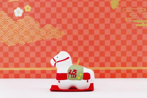 午年の馬の置物と和柄 午年,白馬,置物の写真素材