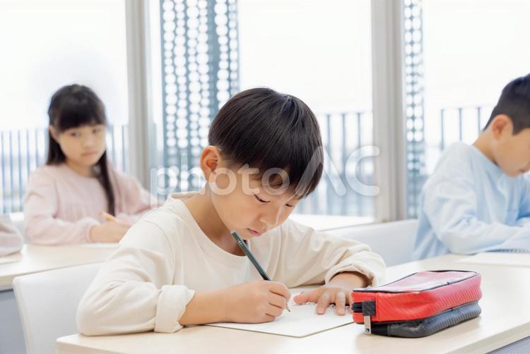 学習塾で勉強する小学生 小学生,塾,女性の写真素材