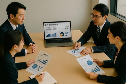 会議でKPIデータレポート資料を共有 会議でKPIデータレポート資料を共有の写真