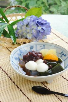 抹茶白玉あんみつ 抹茶白玉あんみつ 抹茶白玉あんみつ,抹茶ゼリー,寒天ゼリーの写真素材