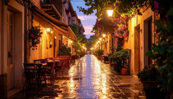 夏の夕立あとの路地裏 夏の夕立あとの路地裏の写真