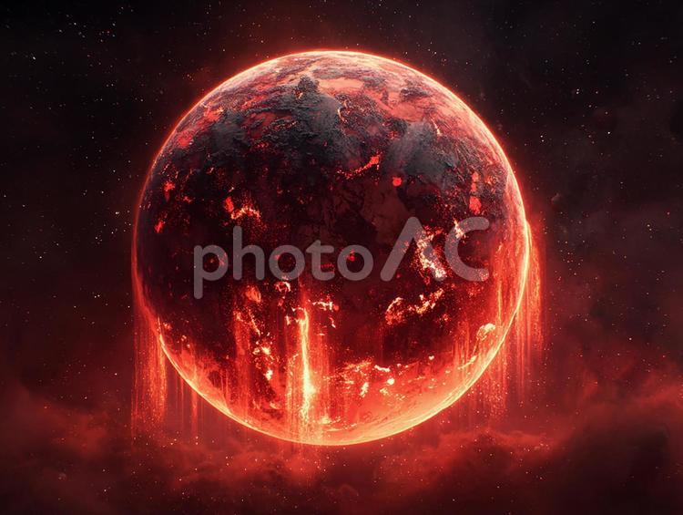 燃え盛る惑星：宇宙に浮かぶ灼熱の星 惑星,宇宙,燃えるの写真素材
