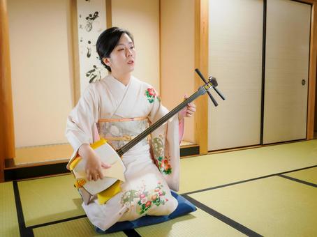 33:三味線を演奏する和服の女性 33:三味線を演奏する和服の女性 三味線,着物,伝統芸能の写真素材