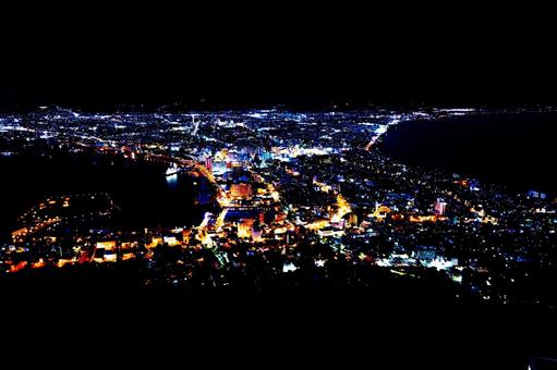 函館の夜景 北海道,函館,上空写真の写真素材