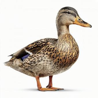 白い背景に立つカモの横顔 白い背景に立つカモの横顔の写真