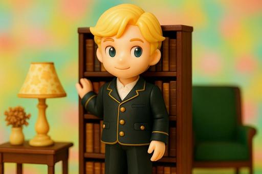 書斎に立つスーツ姿の男性のフィギュア 書斎に立つスーツ姿の男性のフィギュアの写真