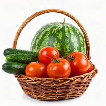 籠に入った夏野菜 籠に入った夏野菜の写真