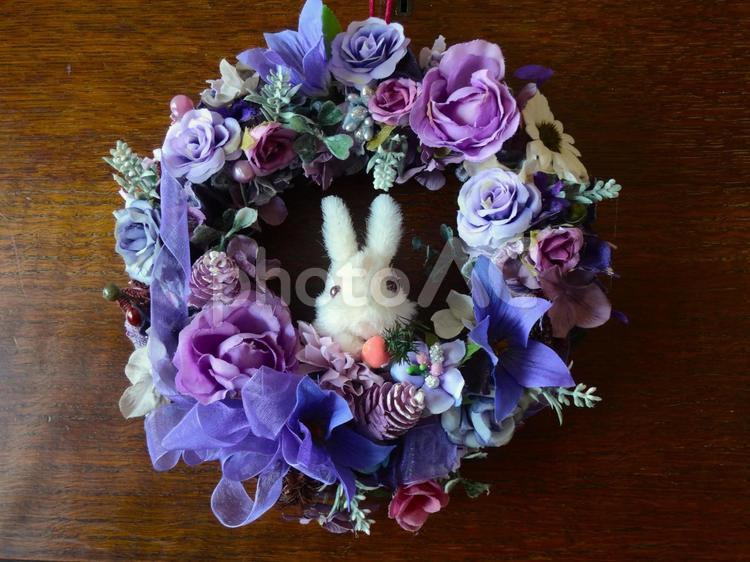 【工房 Lapin∩∩】　ウサギのリース うさぎ,兎,耳の写真素材