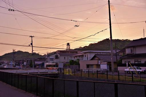 松山市郊外の町角風景 町並み,家並み,宮前川の写真素材