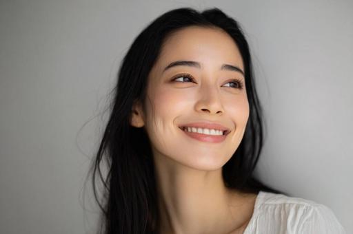 笑顔の美しい日本女性(目線上) 笑顔の美しい日本女性(目線上)の写真