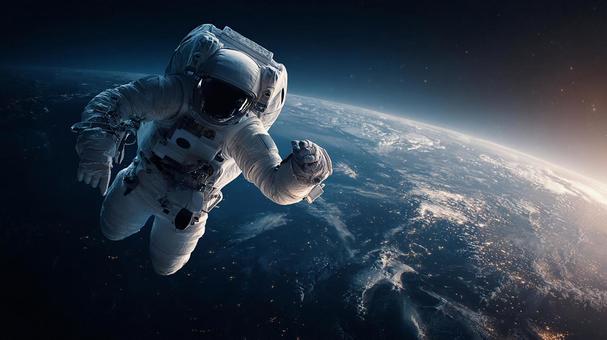 宇宙空間に浮かぶ宇宙飛行士 宇宙空間に浮かぶ宇宙飛行士の写真