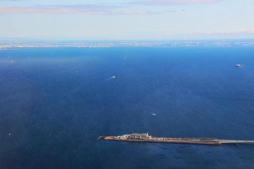 １０月中旬の上空からの東京湾アクアライン 東京湾アクアライン,橋,東京湾の写真素材