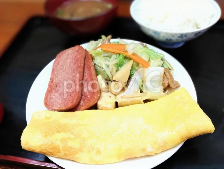 沖縄　ポーク玉子定食 沖縄,ポーク玉子,定食の写真素材