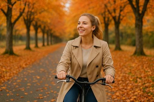 自転車の女性 自転車の女性の写真