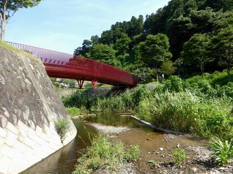 横浜市栄区上郷町・川面より石原橋を望む 川,河川,小川の写真素材