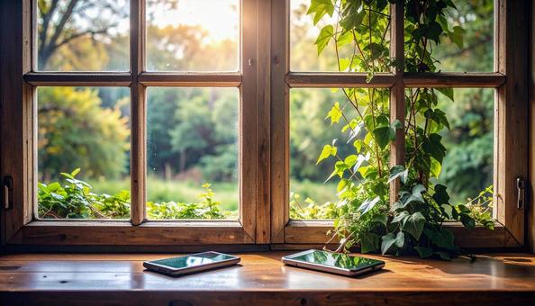 連絡交換のイメージ　机の上の携帯電話二台の写真